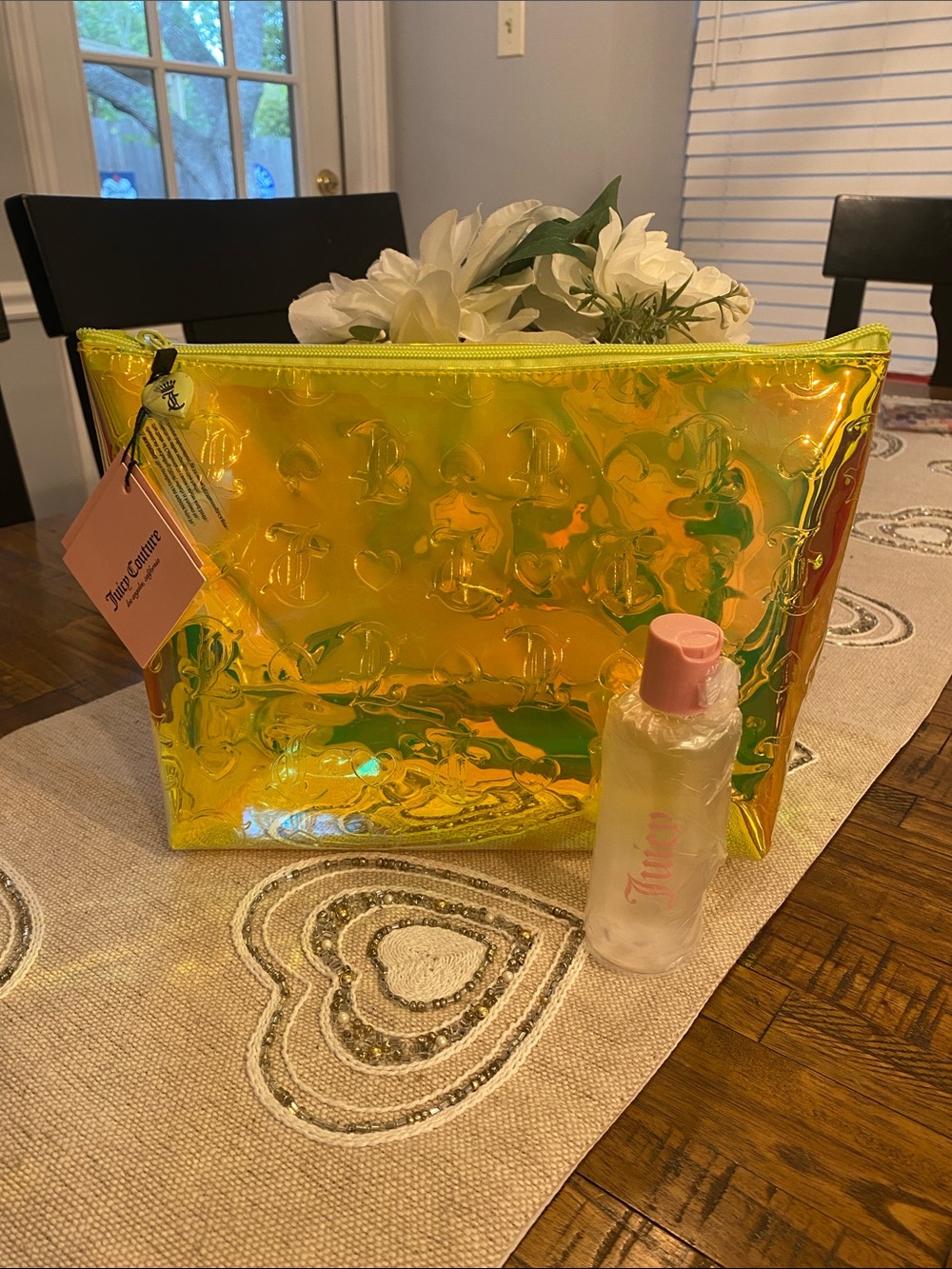 Juicy Couture Large Iridescent Cosmetic Bag w/ travel bottle